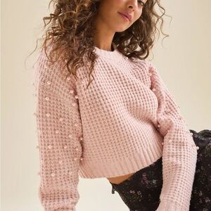 Pink Knit Sweater with Pearl Accents